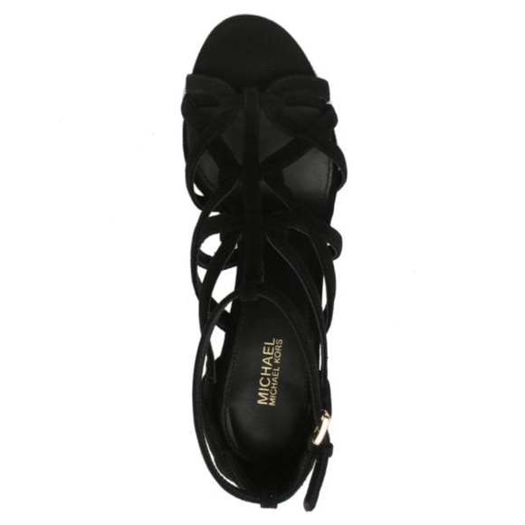 Michael Kors Sandra Silhouette Platforms Black Suede Leather Sandals Heel Pump - Picture 8 of 8